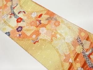 熨斗に花・古典柄模様織出し袋帯